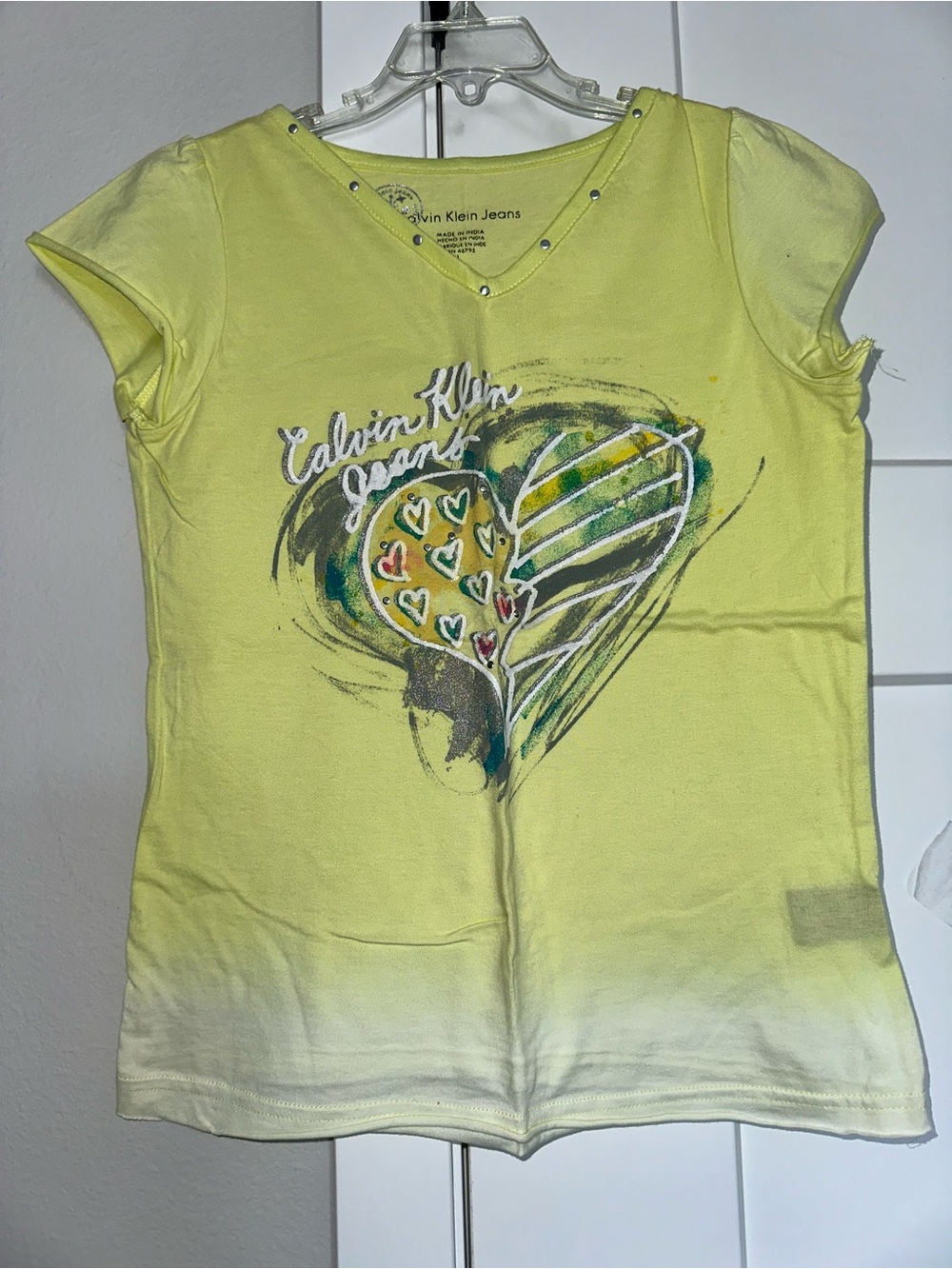 Calvin Klein Jeans Girls' Yellow / Mint Ombre Heart Graphic Tee Girls’ L